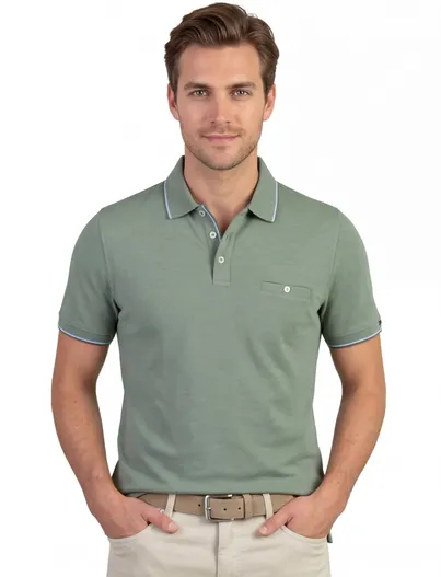Baileys Poloshirt Baileys groen randjes op boord en mouw