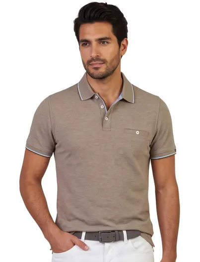 Baileys Poloshirt Baileys bruin normale fit pique met borstzak