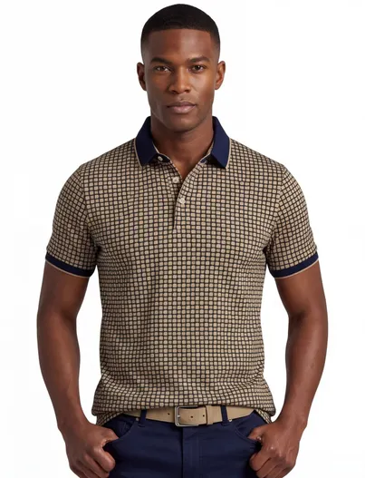 Baileys Poloshirt Baileys blauw grafisch vierkant print
