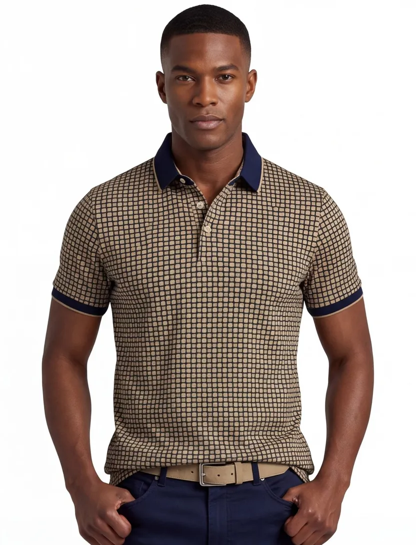 Poloshirt Baileys blauw grafisch vierkant print