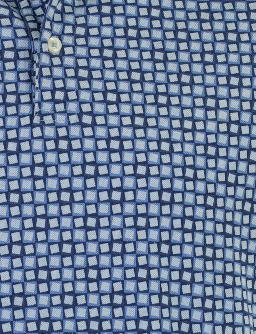 Donkerblauw poloshirt Baileys beige vierkant print grafisch