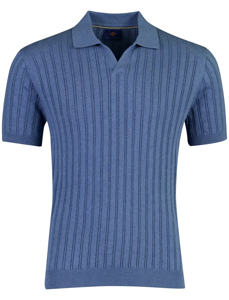 Baileys polo blauw fijn gebreid katoen