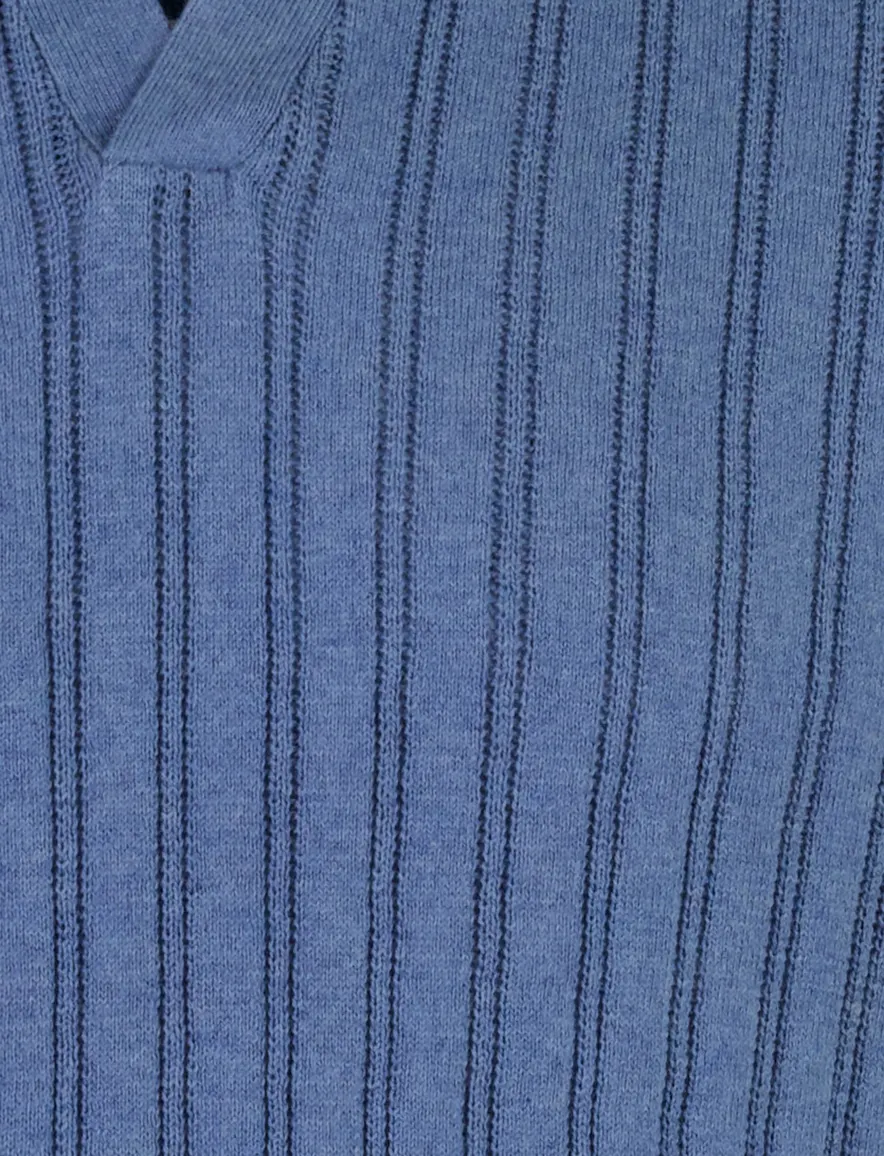 Baileys polo blauw fijn gebreid katoen