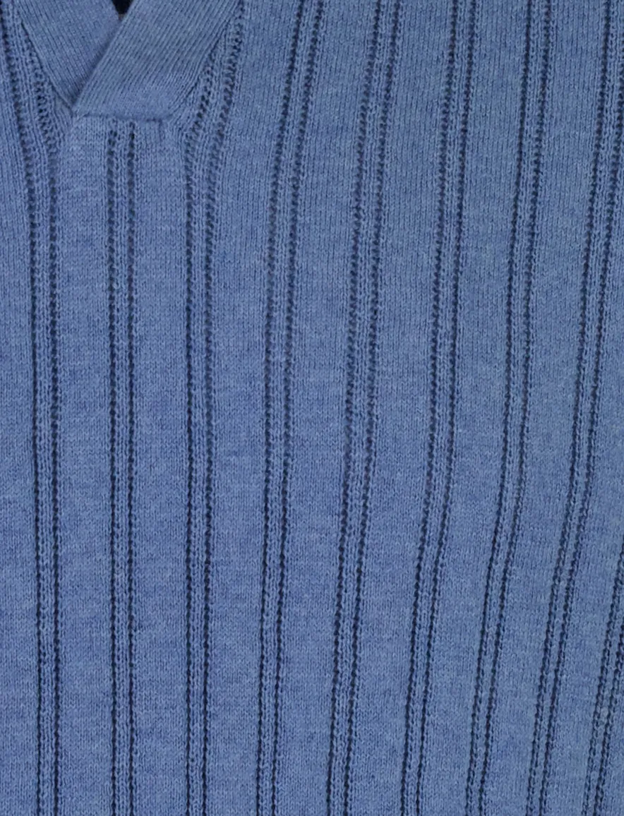 Baileys polo v-hals blauw strepen normale fit