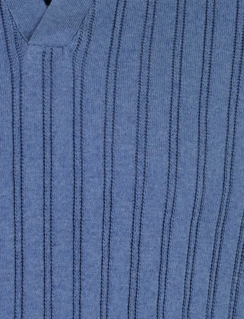 Polo Baileys v-hals blauw korte mouw gestreept