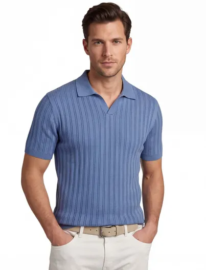 Baileys Polo Baileys v-hals blauw korte mouw gestreept