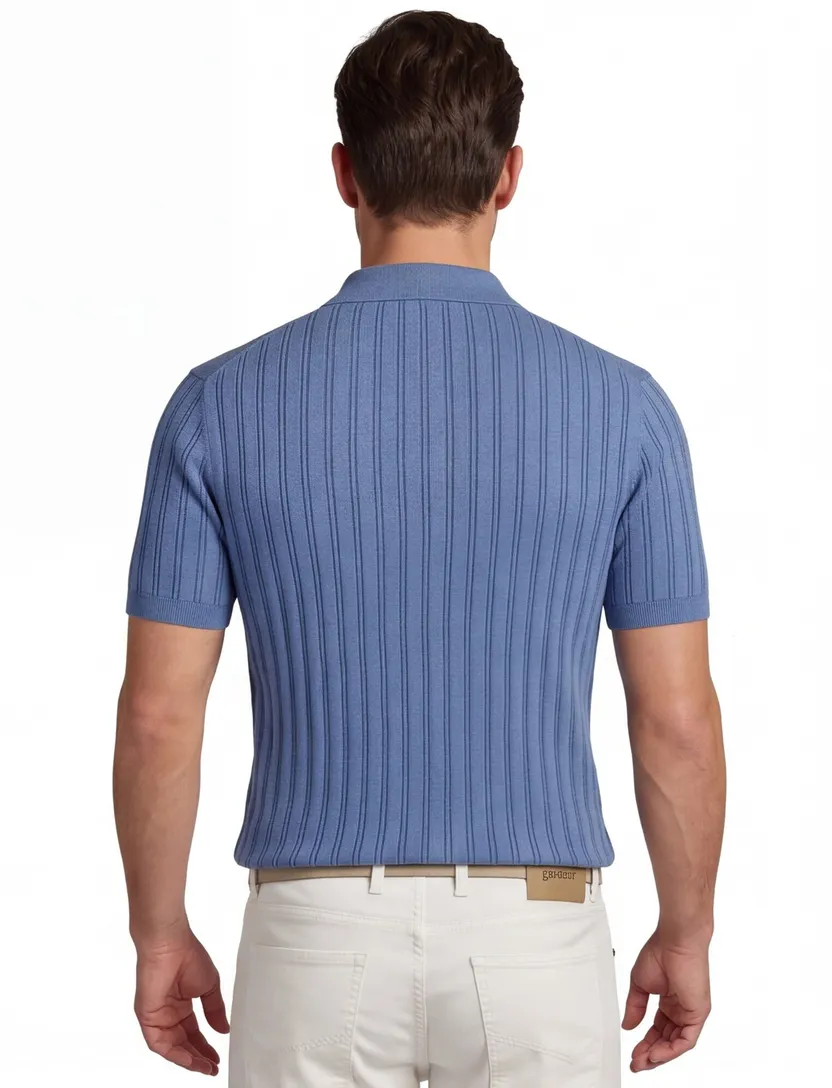 Polo Baileys v-hals blauw korte mouw gestreept