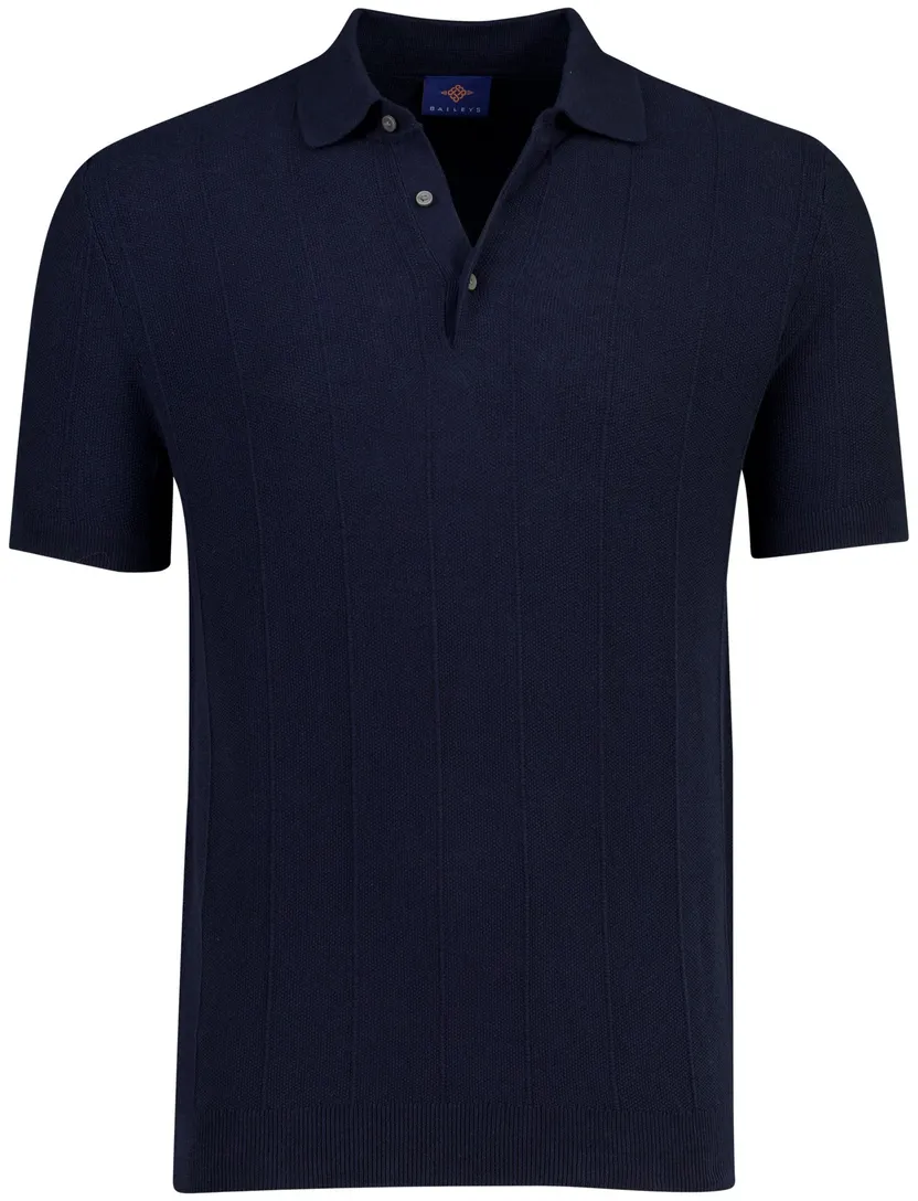 Poloshirt Baileys donkerblauw normale fit 3 knoops gebreid