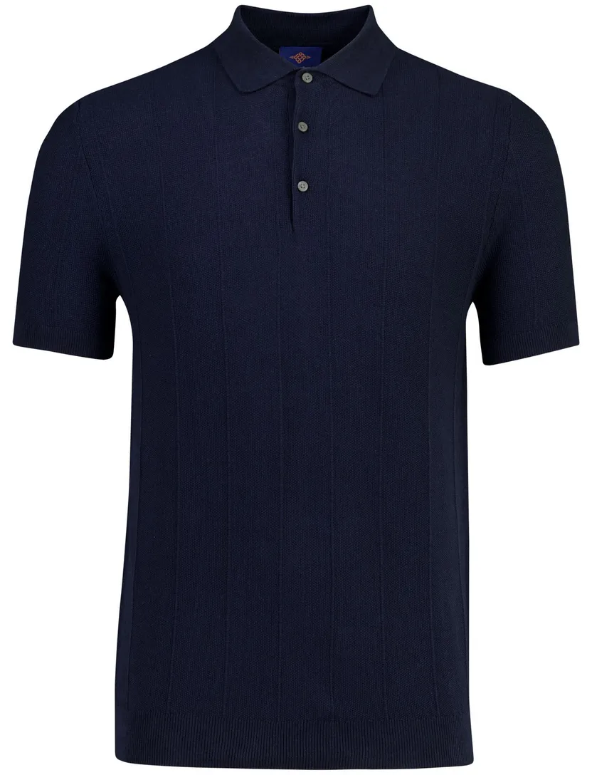 Poloshirt Baileys donkerblauw normale fit 3 knoops gebreid