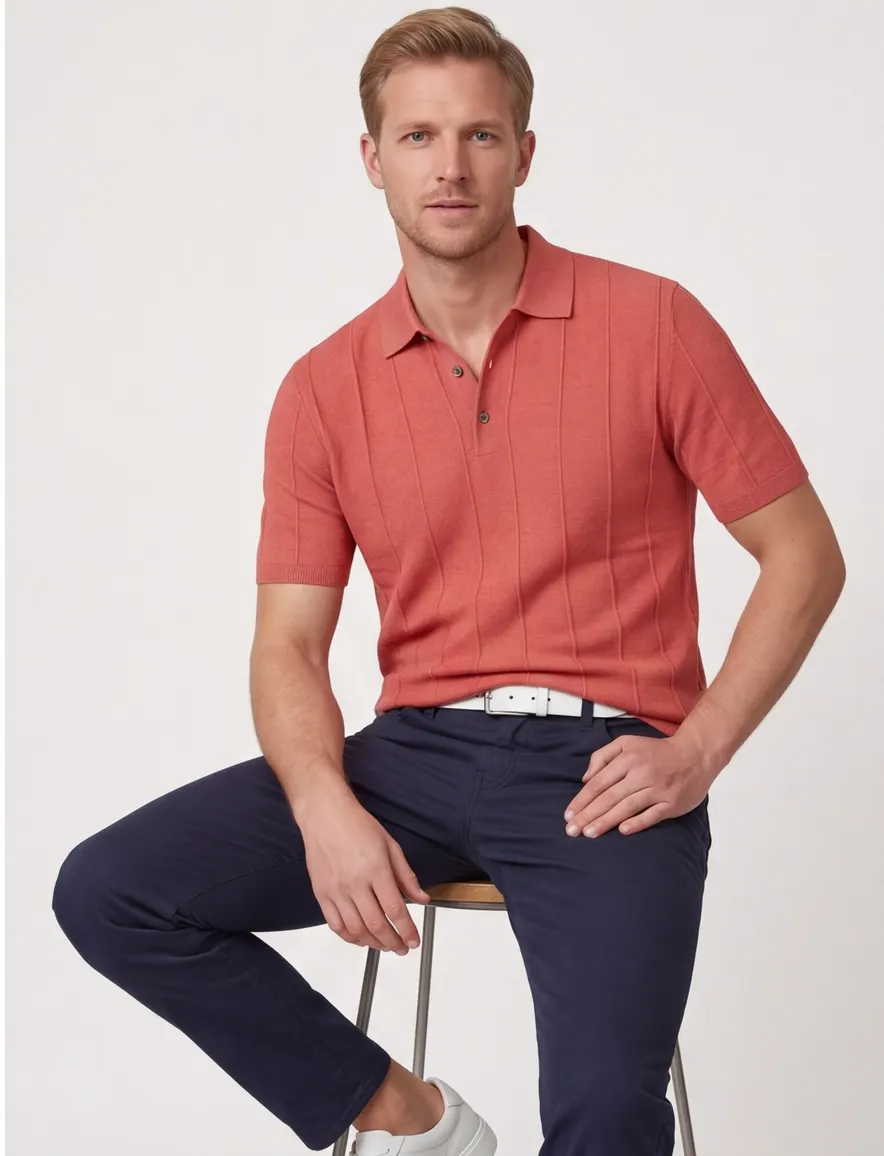 Polo oranje knitted Baileys textuur gestreept 3 knoops