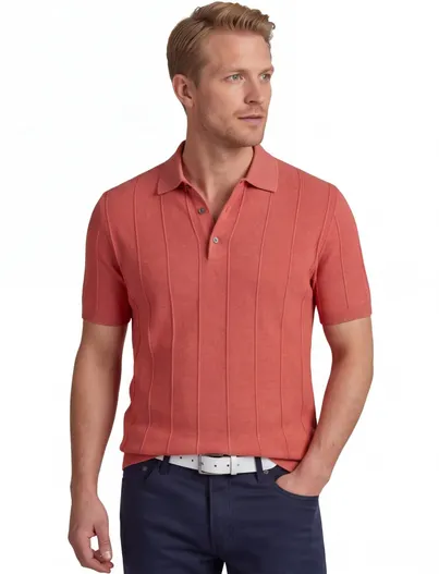 Baileys Korte mouw polo Baileys oranje knitted textuur strepen 3 knoop
