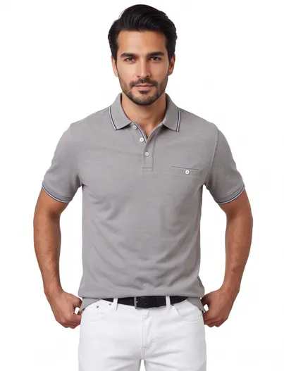 Baileys Baileys poloshirt pique korte mouwen grijs