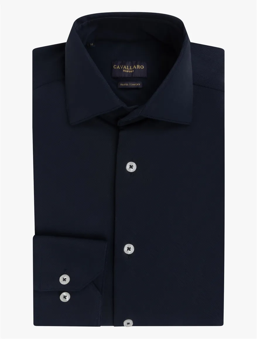 Ratiero overhemd mouwlengte 7 donkerblauw Cavallaro Napoli