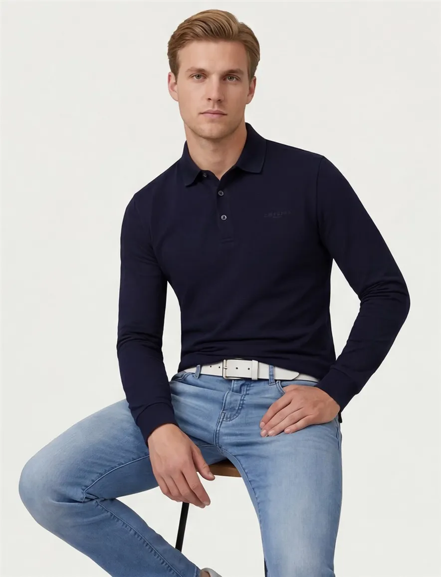 Cavallaro Napoli polo lange mouw donkerblauw