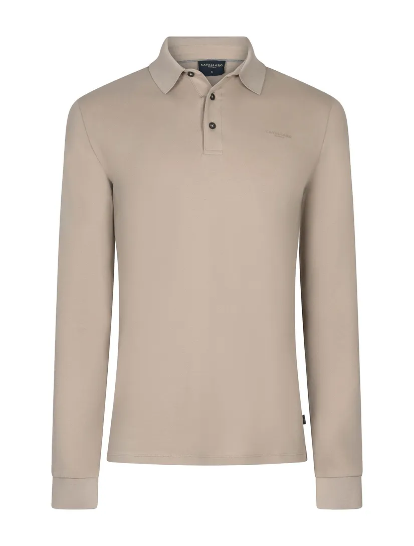 Polo lange mouw Cavallaro Napoli beige regular fit