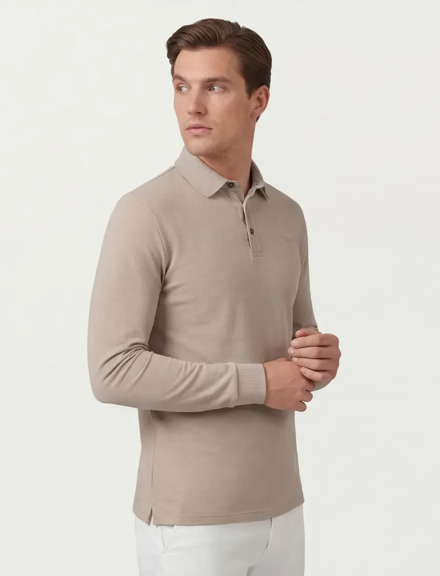 Polo lange mouw beige Cavallaro Napoli