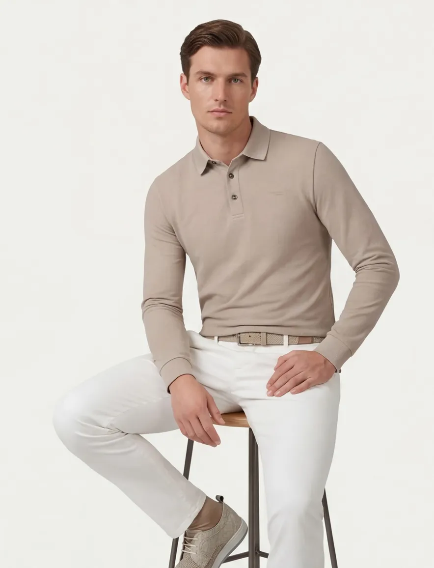 Cavallaro Napoli polo lange mouw beige