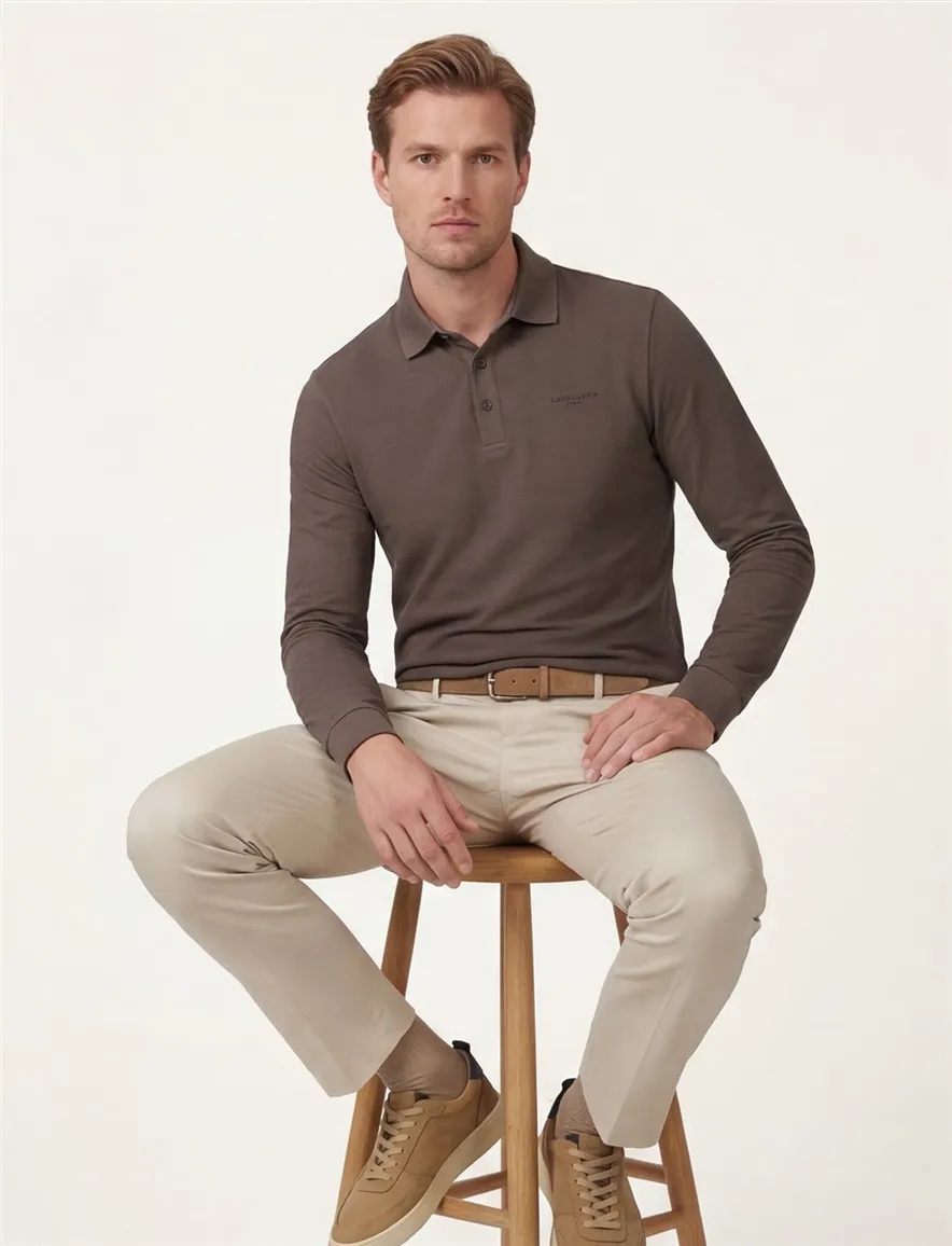 Polo lange mouw bruin Cavallaro Napoli