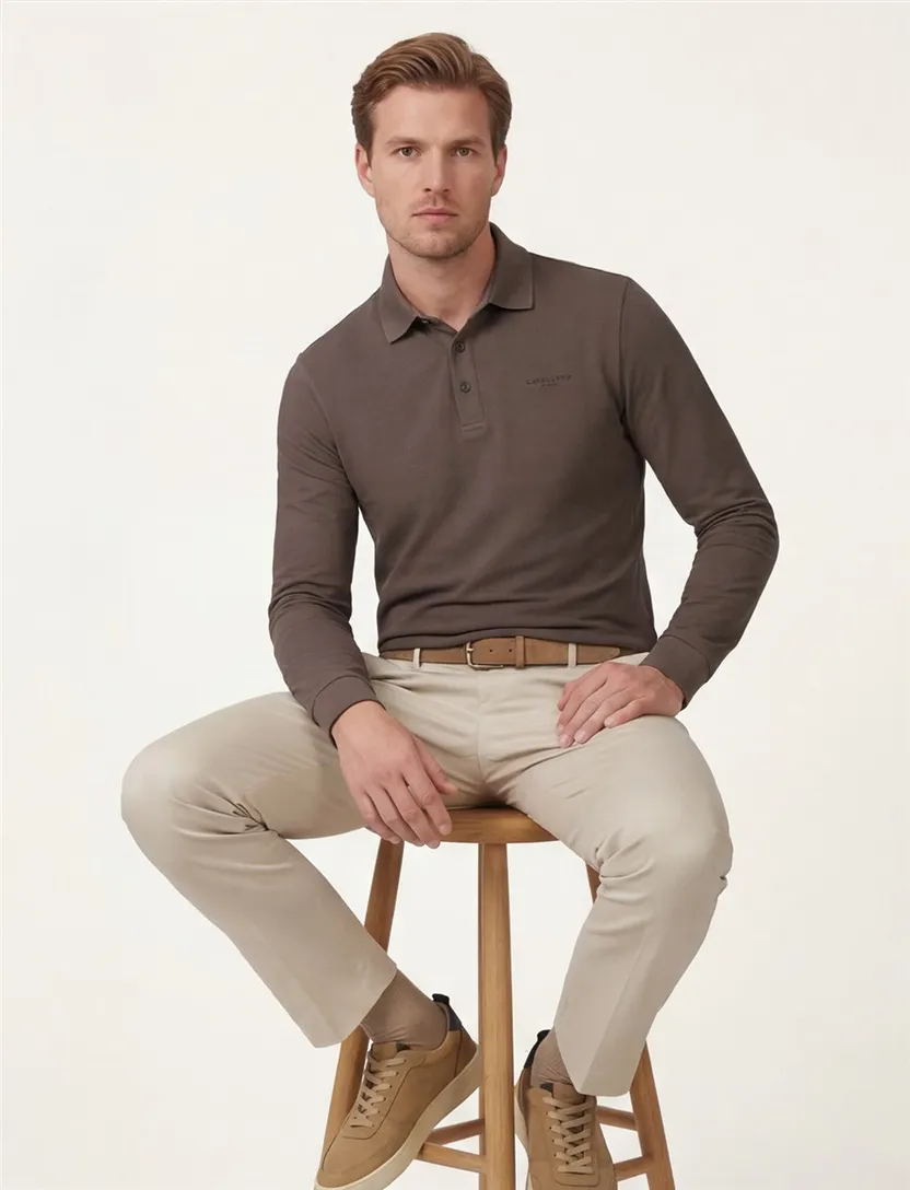 Polo lange mouw Cavallaro Napoli bruin