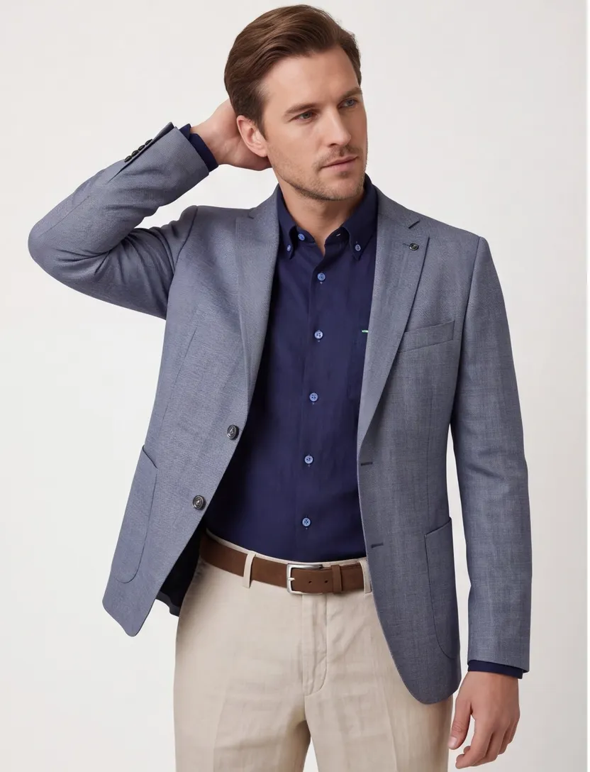Colbert Digel Modern Fit blauw opgestikte zakken