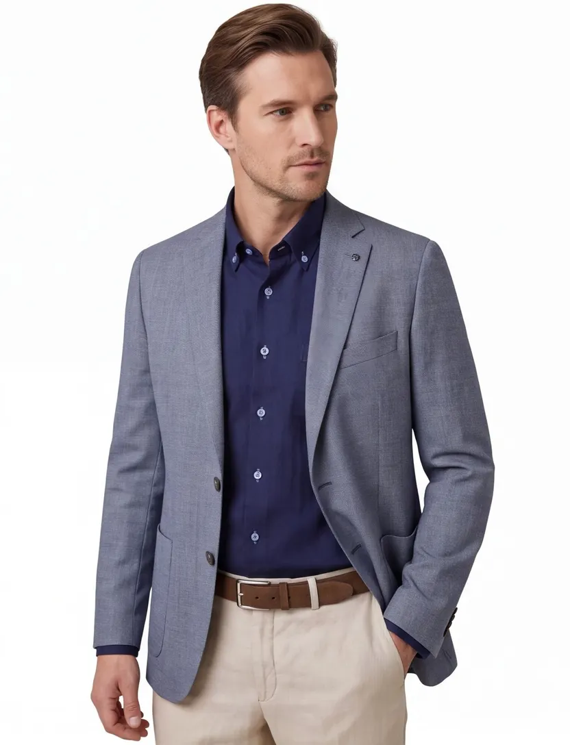 Colbert Digel Modern Fit blauw opgestikte zakken