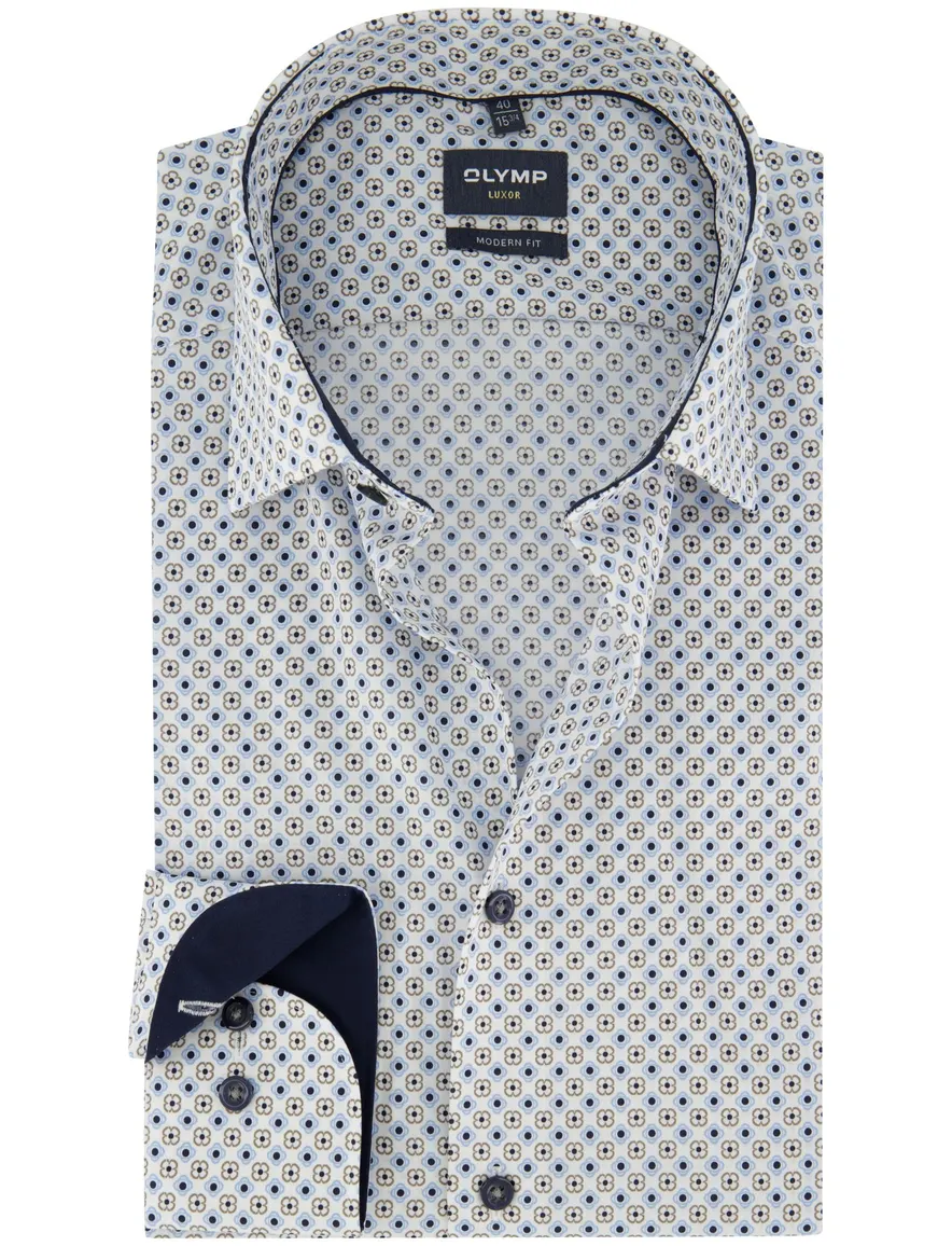 Olymp overhemd modern fit blauw print
