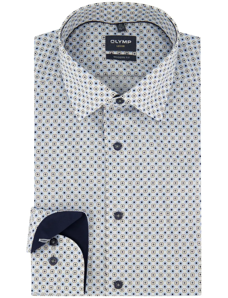 Olymp overhemd modern fit blauw print