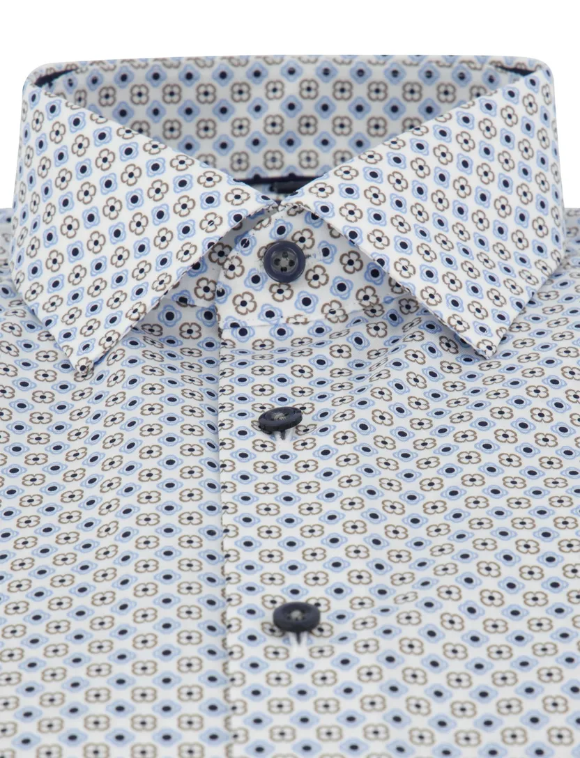 Modern Fit OLYMP wit overhemd beige blauw patroon