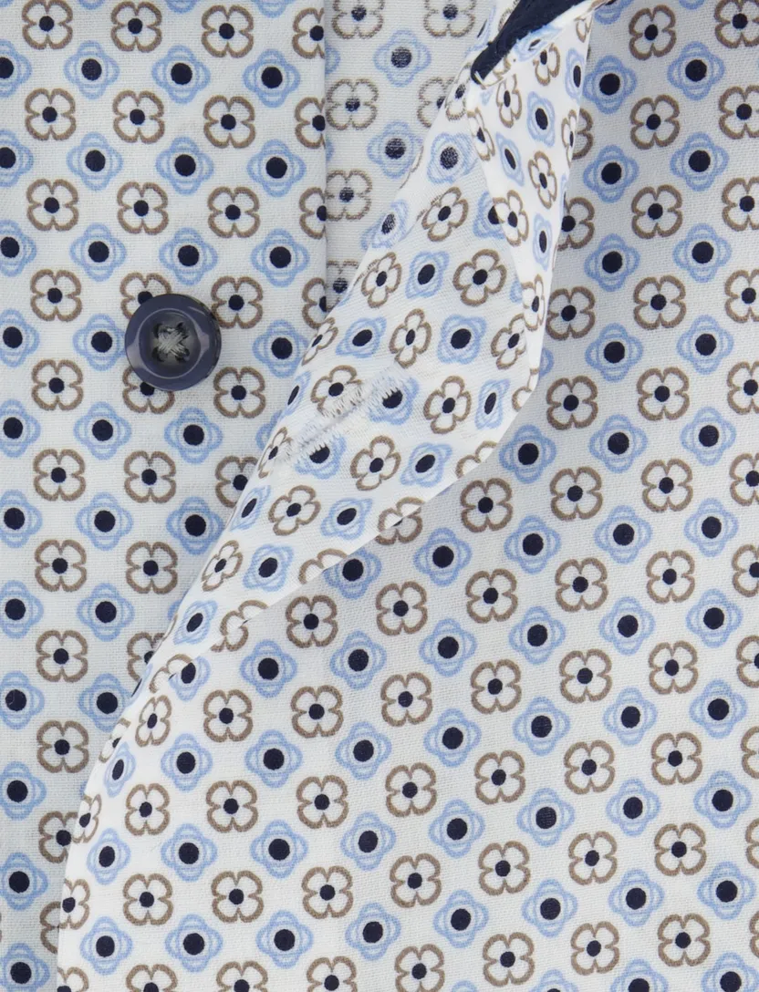 Modern Fit OLYMP wit overhemd beige blauw patroon