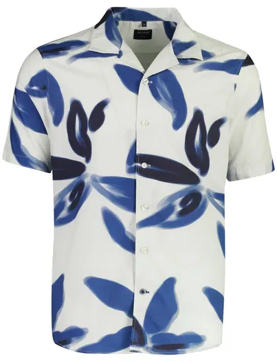 Olymp Olymp overhemd blauw grafisch geprint korte mouw