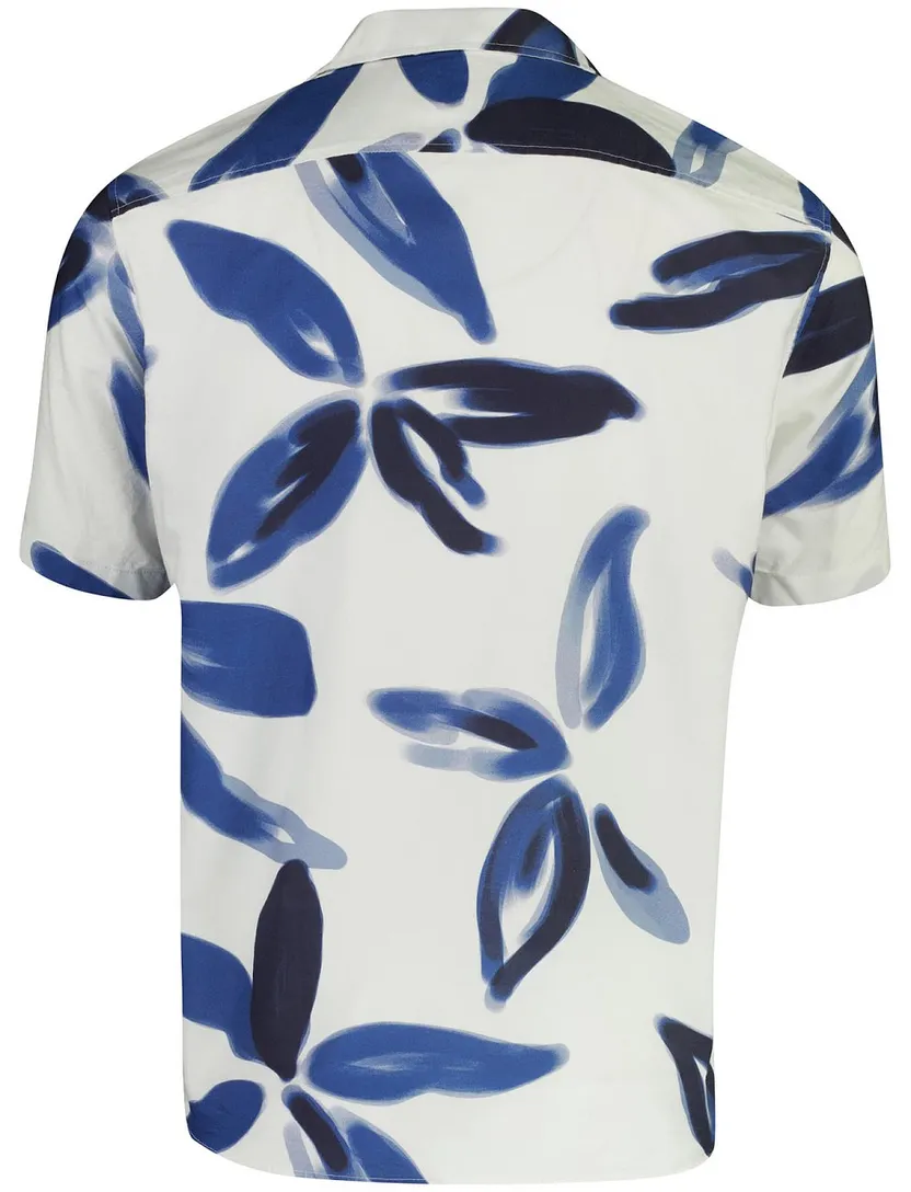 Olymp overhemd blauw grafisch geprint korte mouw