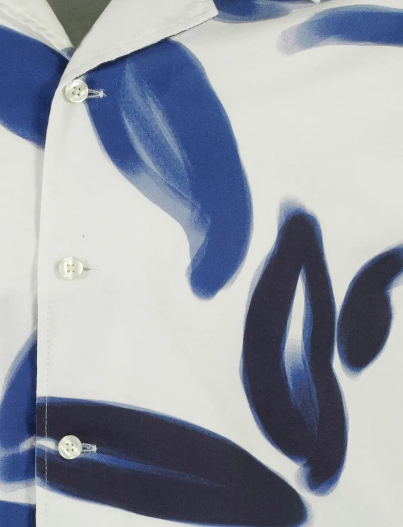 Olymp overhemd blauw grafisch geprint korte mouw