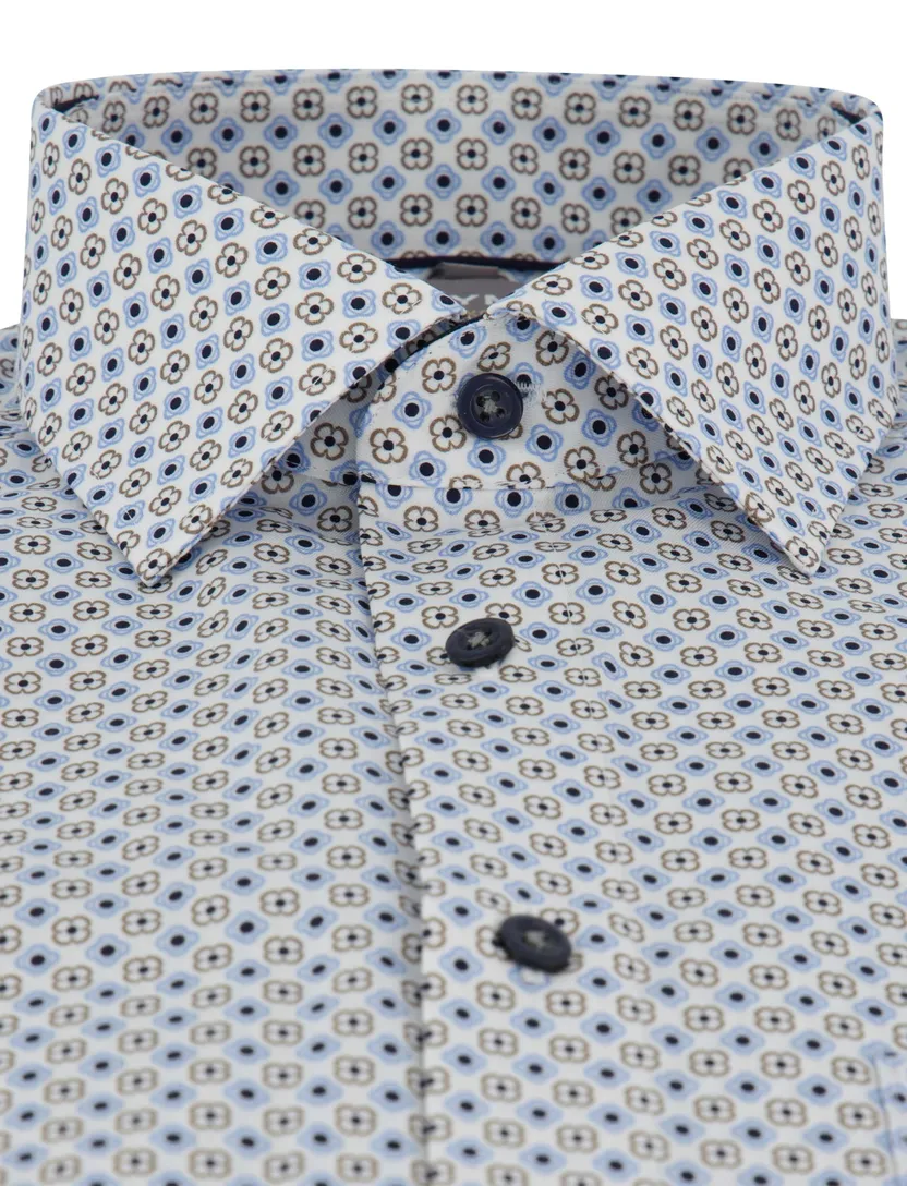 Overhemd Olymp wijde fit blauw geprint semi-wide spread