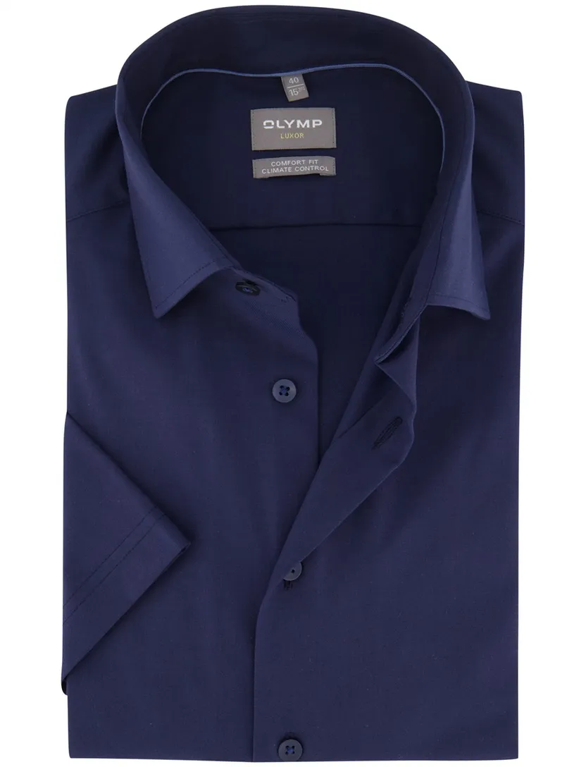 Donkerblauw overhemd OLYMP Comfort Fit korte mouw strijkvrij