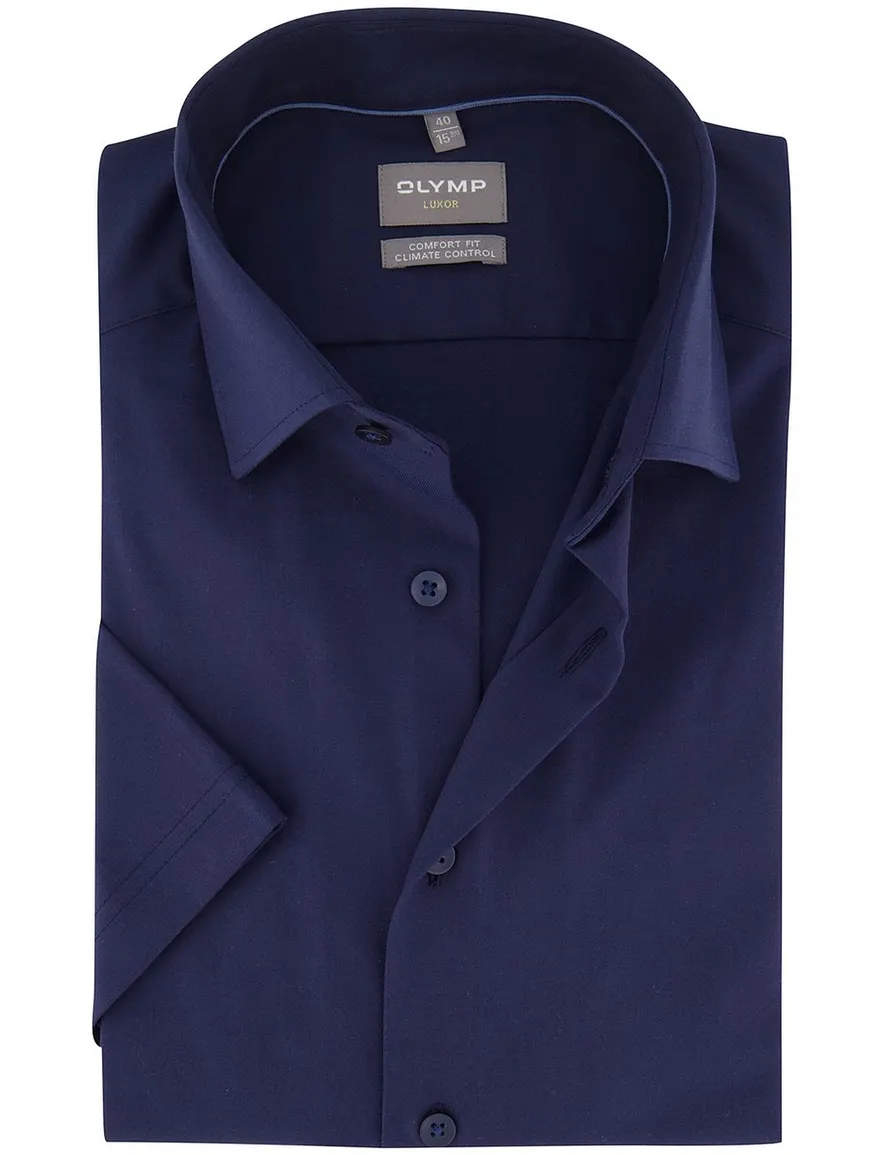 OLYMP Comfort Fit overhemd donkerblauw korte mouw