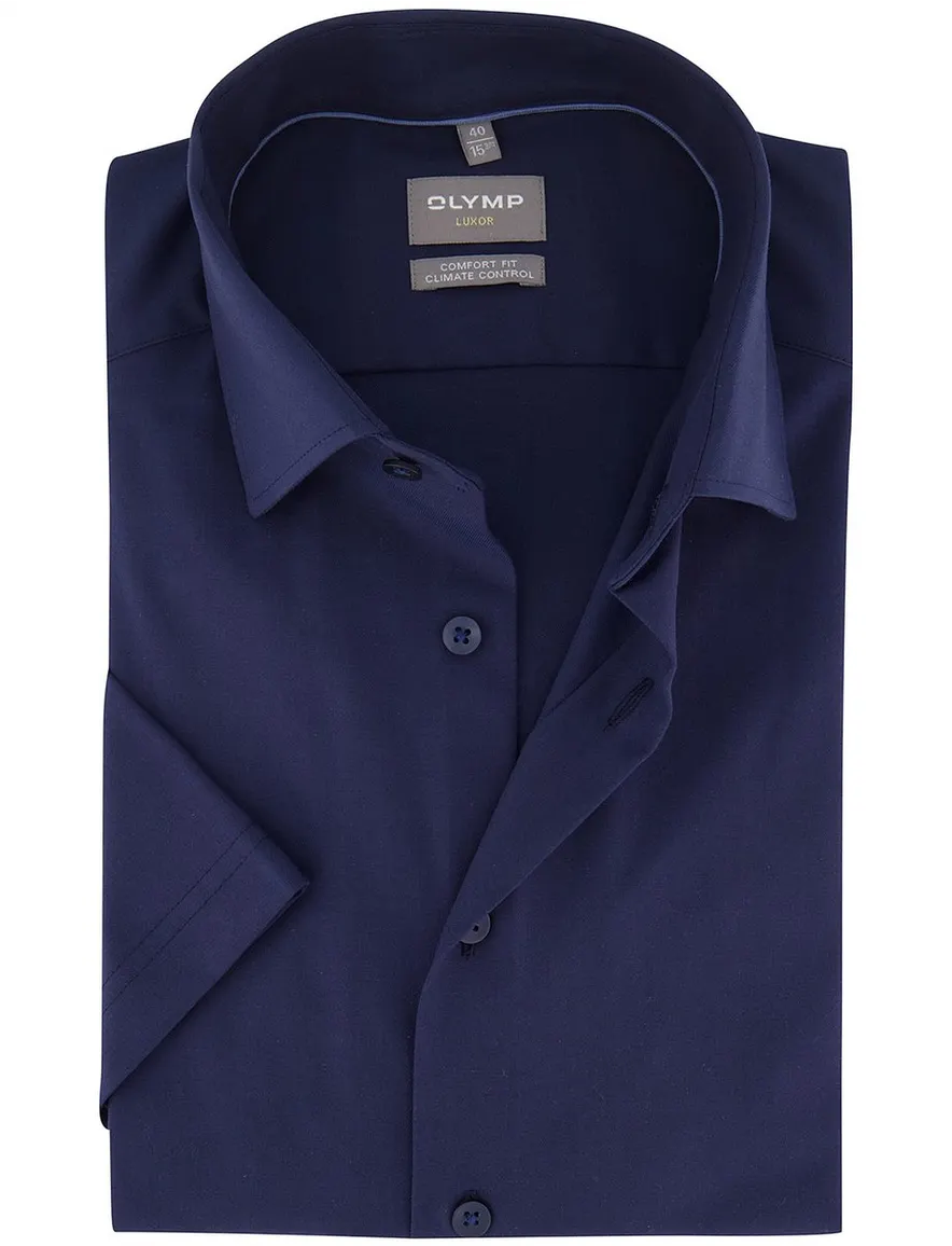 Overhemd OLYMP Comfort Fit donkerblauw korte mouw strijkvrij