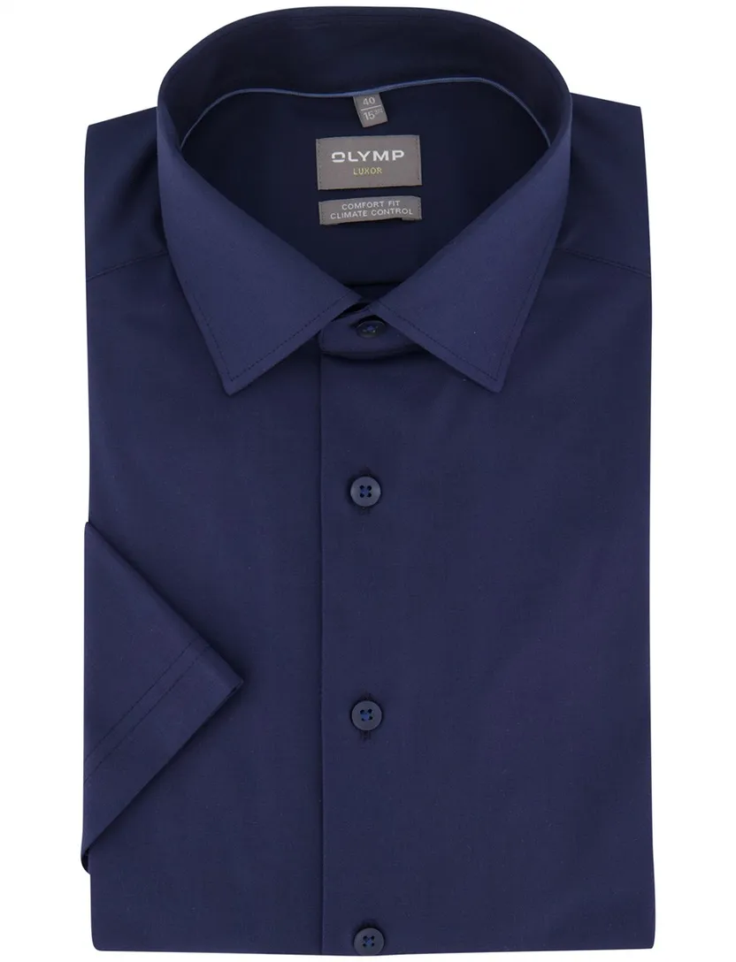 Donkerblauw overhemd OLYMP Comfort Fit korte mouw strijkvrij