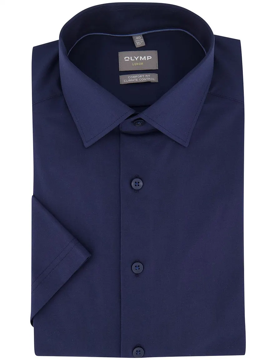 OLYMP Comfort Fit overhemd donkerblauw korte mouw