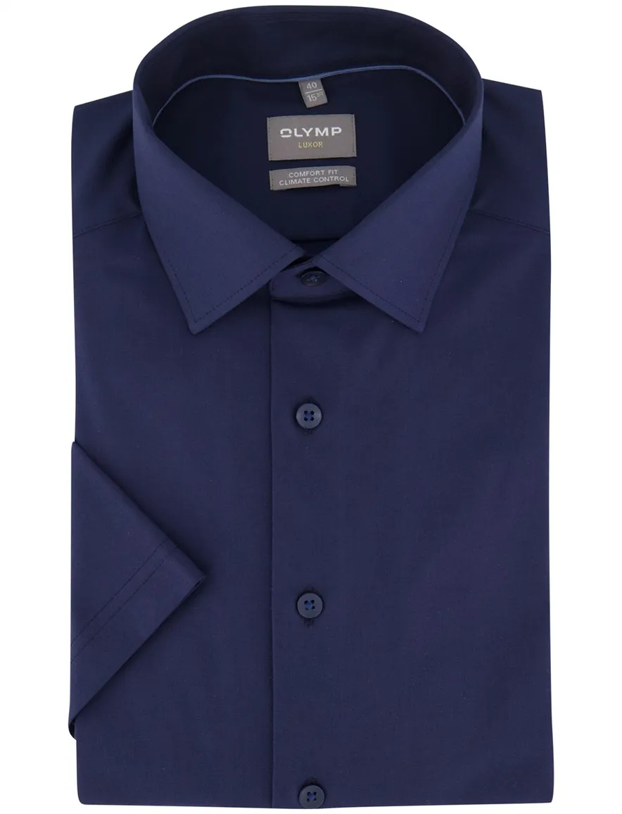 Overhemd OLYMP Comfort Fit donkerblauw korte mouw strijkvrij