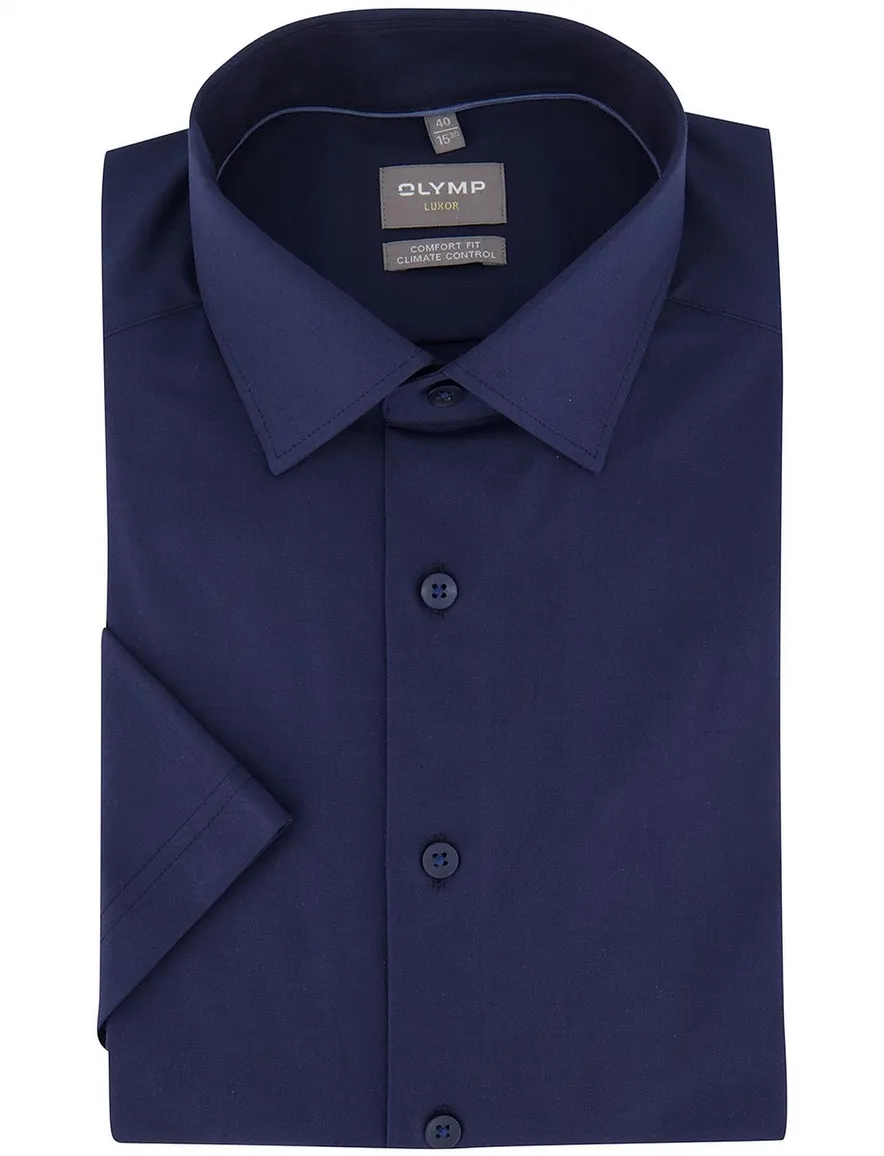 Overhemd OLYMP Comfort Fit donkerblauw korte mouw strijkvrij