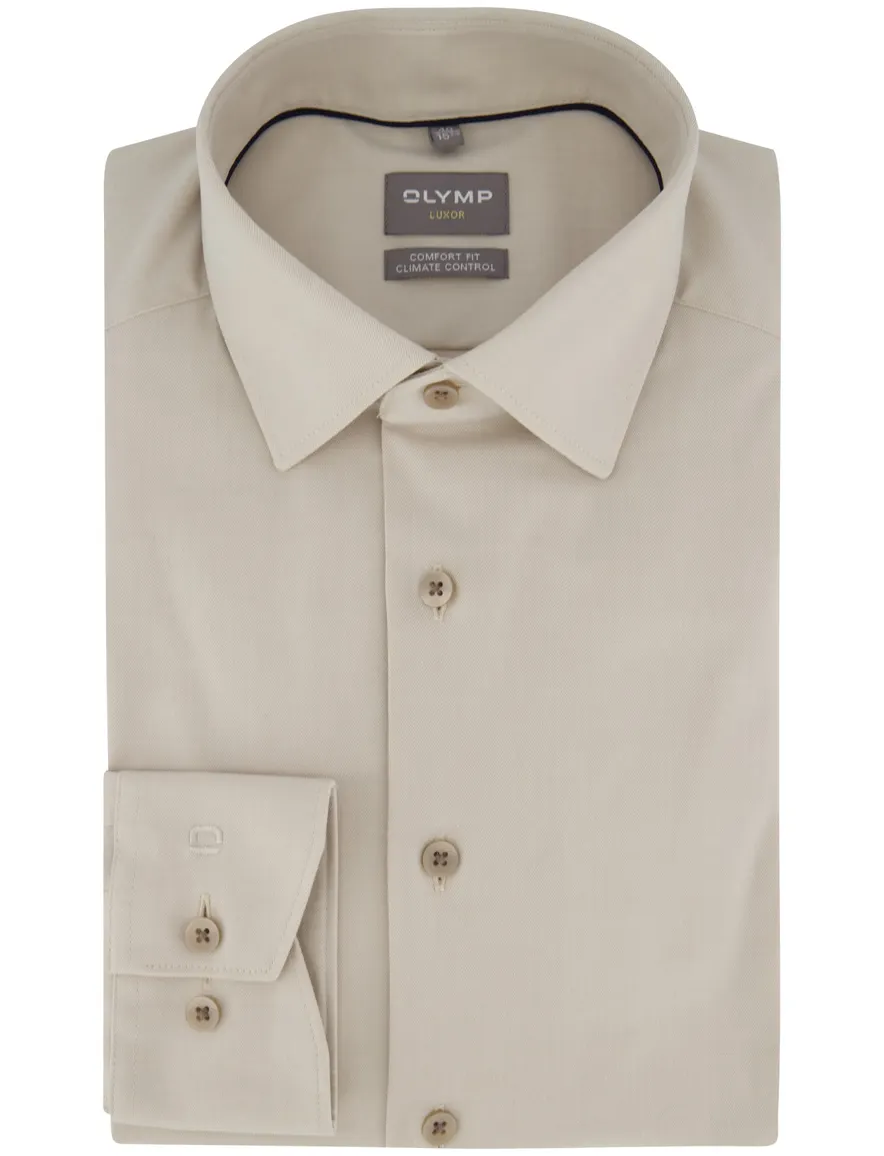 OLYMP Comfort Fit overhemd beige effen