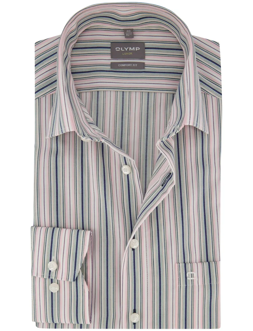Roze blauw overhemd gestreept Olymp Luxor Comfort fit