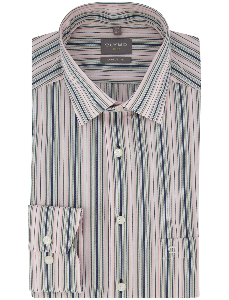 Roze blauw overhemd gestreept Olymp Luxor Comfort fit