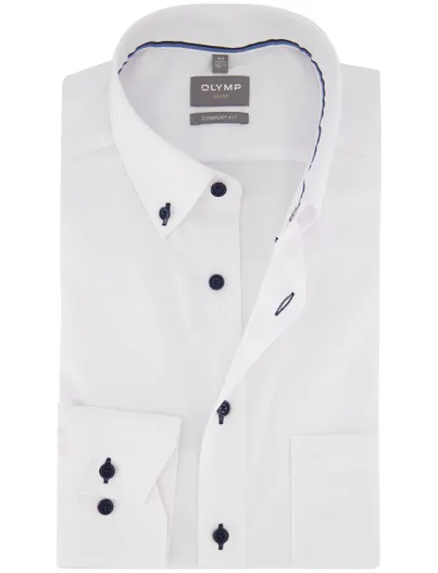 Olymp Overhemd OLYMP Comfort Fit wit strijkvrij met button down boord