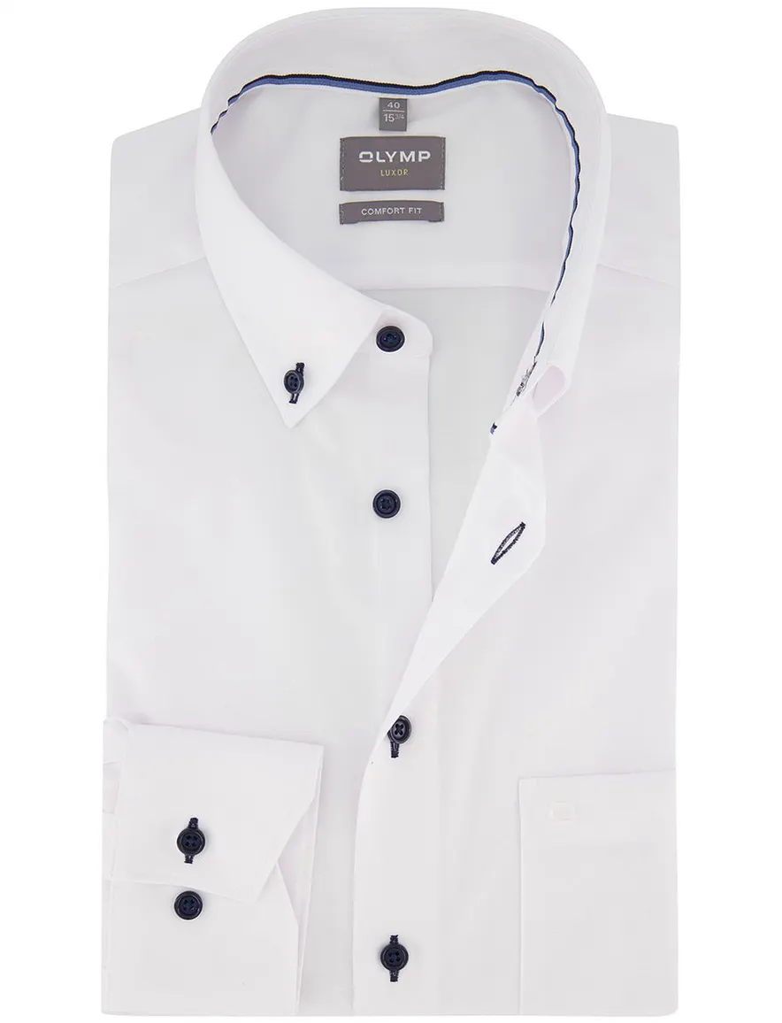 Overhemd OLYMP Comfort Fit wit strijkvrij met button down boord