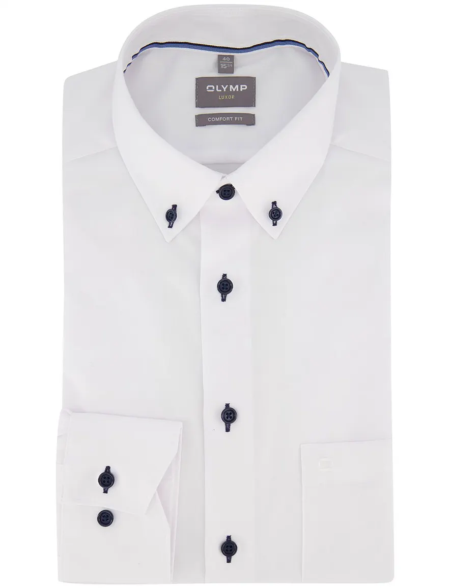 Overhemd OLYMP Comfort Fit wit strijkvrij met button down boord
