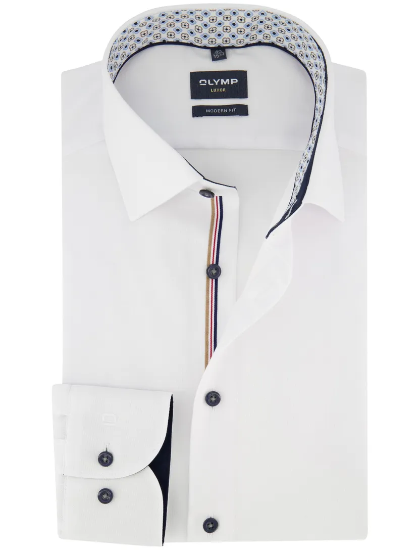 Wit overhemd Olymp semi-wide collar 100% katoen modern fit