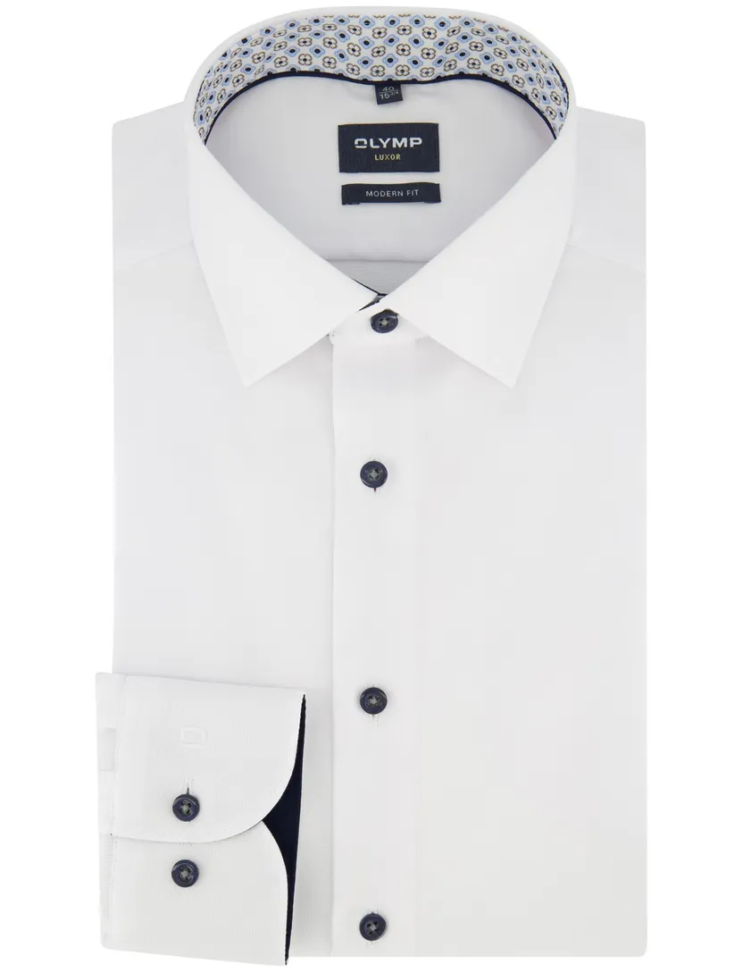 Wit overhemd Olymp semi-wide collar 100% katoen modern fit
