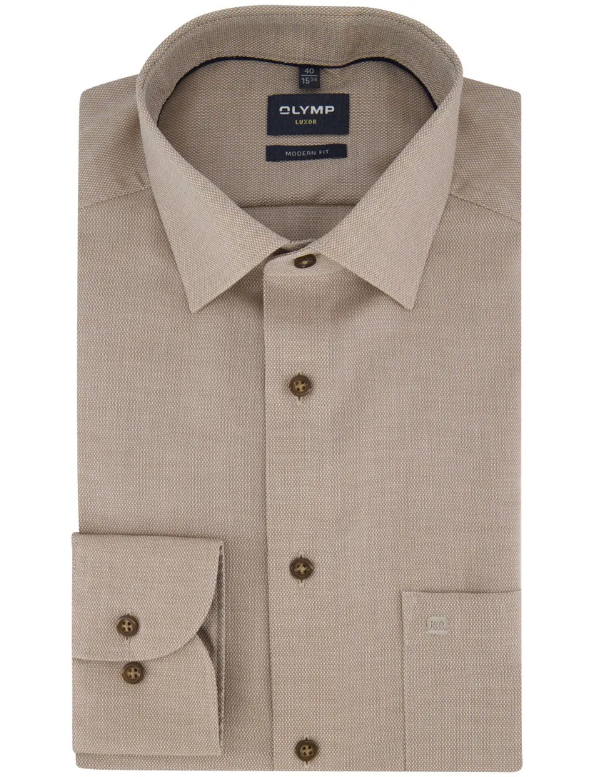 bruin overhemd Olymp semi-wide collar 100% katoen normale fit