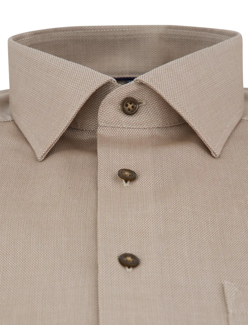 bruin overhemd Olymp semi-wide collar 100% katoen normale fit